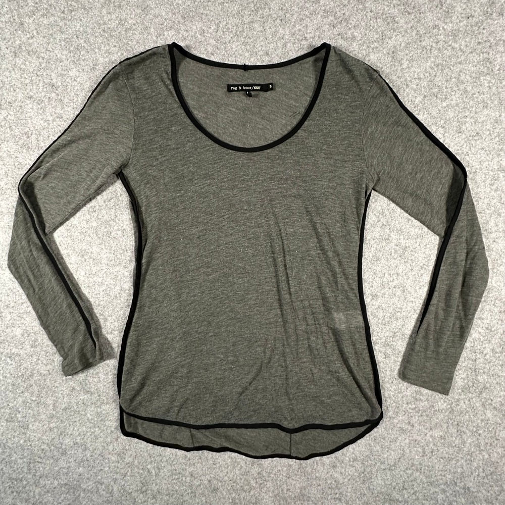 rag & bone Long Sleeve Top Womens Small Heathered Gray Contrast Trim Knit